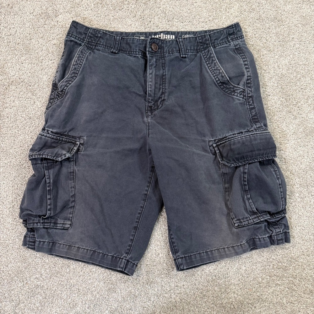 Urban Pipeline Mens 34 Cargo Shorts Classic Length Black Cotton Twill Utility
